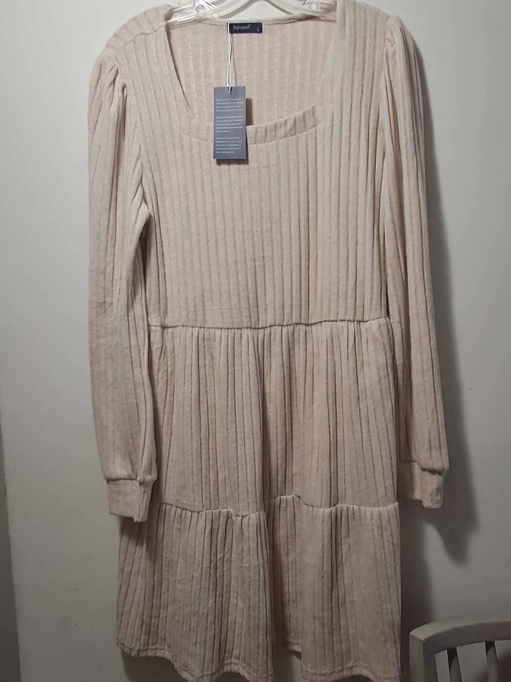 Soft Cream Ribbed Long-Sleeve Tiered Dress by Soprano
